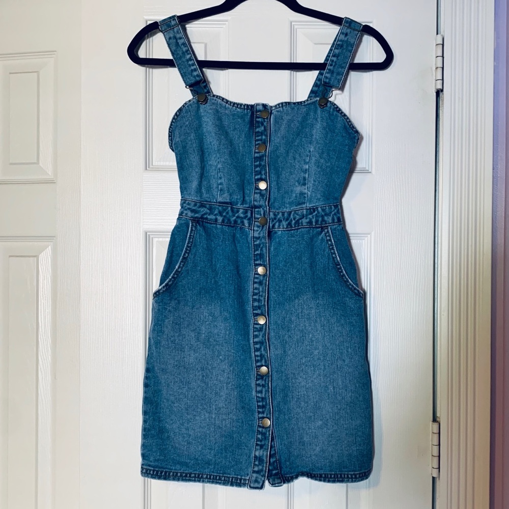 Billabong medium wash denim overall dress